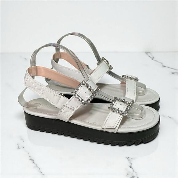 Schutz Ruth Embellished Leather Flatform Slingback Sandals White Crystal 7.5 - Picture 2 of 15